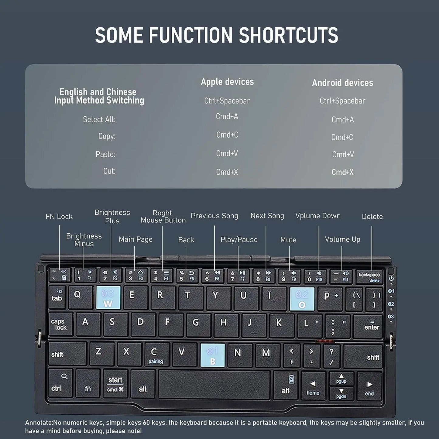 Teclado Bluetooth Plegable con Soporte Magnético para Móvil, Tablet e iPad